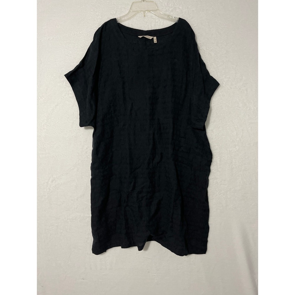 Soft Surroundings Black Linen Cotton Shift Dress 2X Short Sleeve Lagenlook Boho - Picture 2 of 7